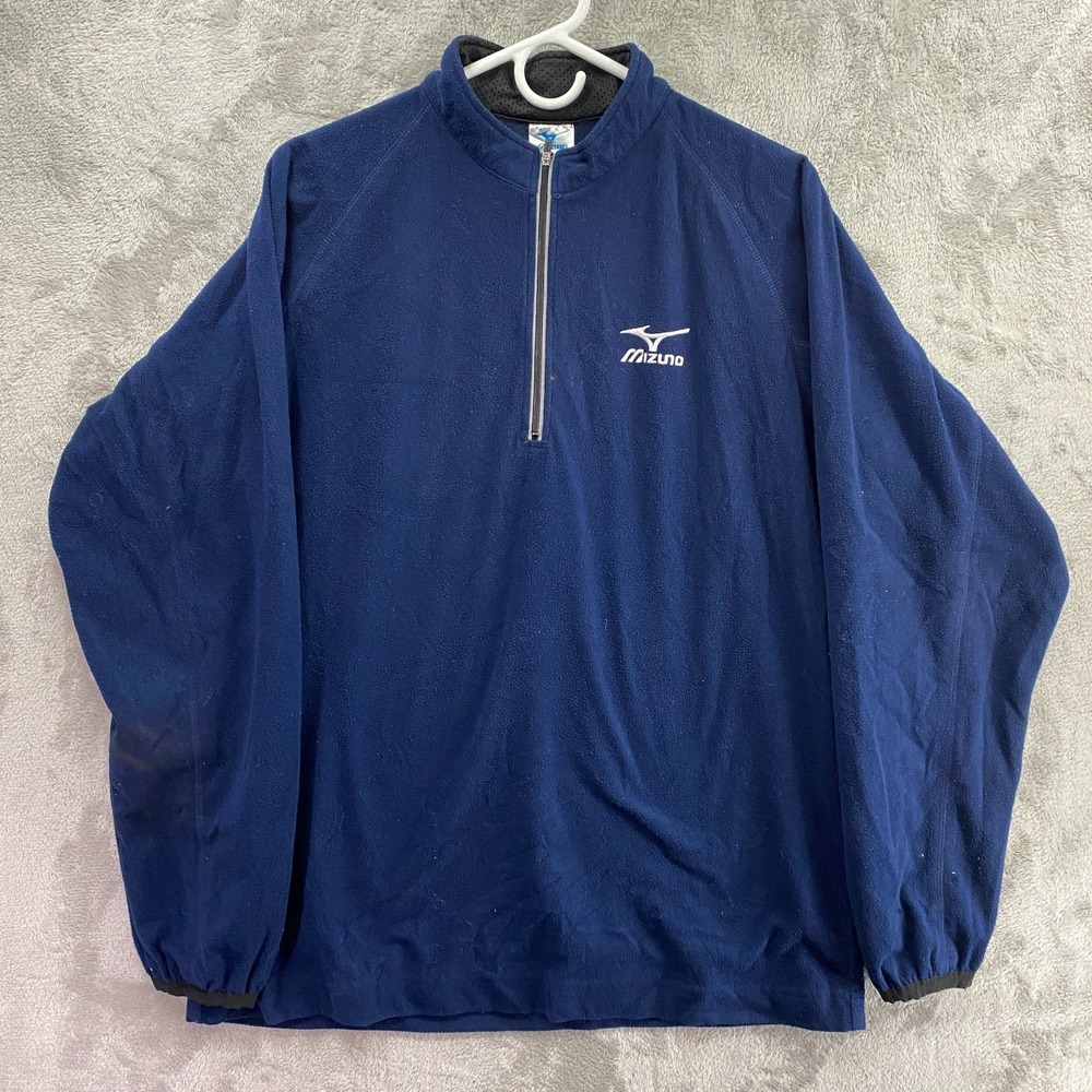 Mizuno Fleece Pullover Mens XL Navy Mock Quarter Zip Long Sleeve Athletic Jacket